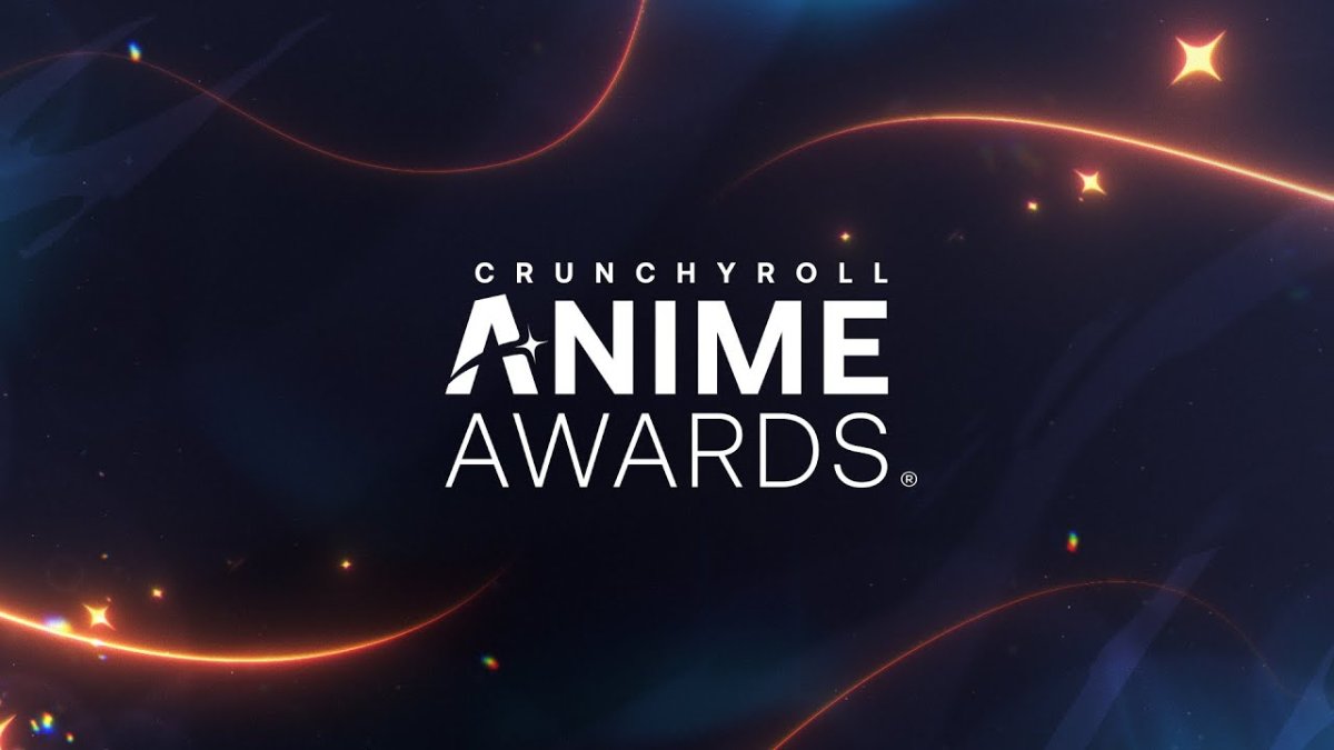 Logotipo de los Crunchyroll Anime Awards en blanco sobre un fondo azul oscuro con destellos dorados